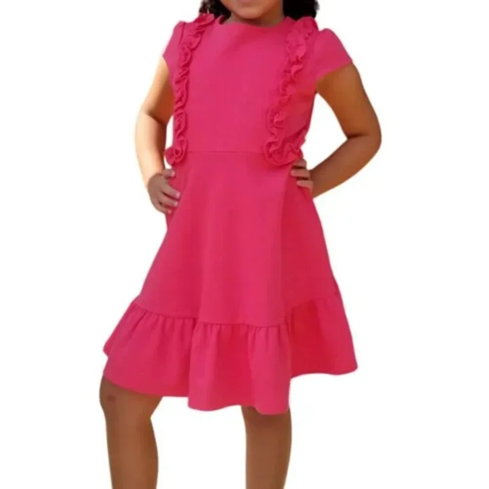 Janie and Jack pink going out dress with side ruffles size 6 (G3)